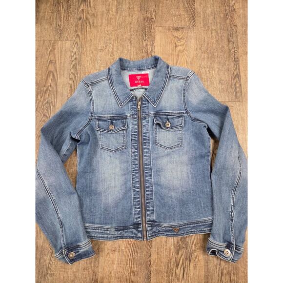 Guess Jeans Full Zip Denim Jean Jacket Medium Wash Size XL Fitted - Picture 1 of 4